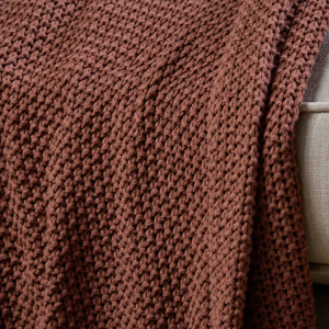 Nkuku Nahan Moss Stitch Cotton Throw Rust